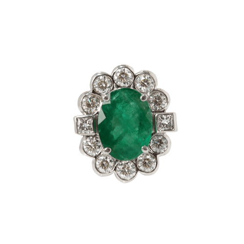 Bague Bague marguerite or blanc émeraude 3.40ct et diamants 58 Facettes F4872