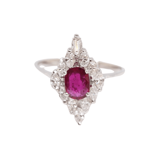 Bague Bague marquise en or blanc, rubis et diamants navette 58 Facettes 29917