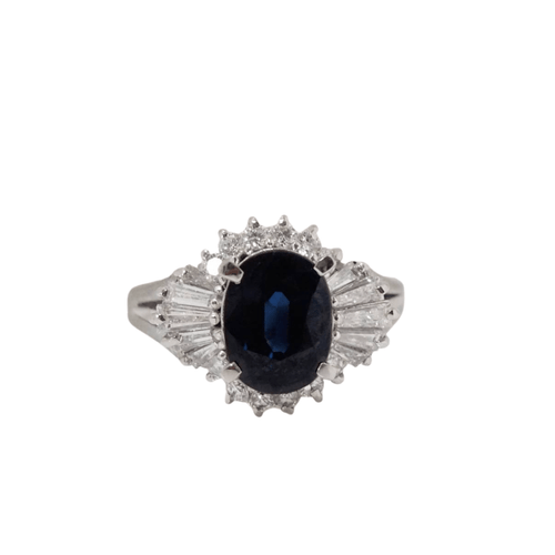 Bague Bague or blanc, saphir ovale et diamants brillants et trapèzes 58 Facettes 31010