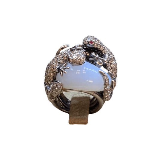 Bague Bague or foncé calcédoine, onyx et diamant salamandre 58 Facettes CEY5