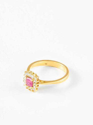 Bague 54 Bague or jaune rubis central et diamants 58 Facettes 761