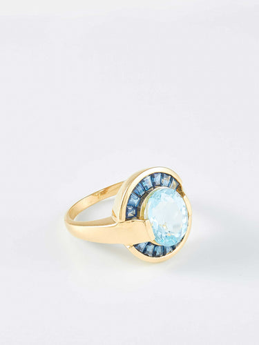 Bague 56 Bague or jaune, saphirs et topaze 58 Facettes 931
