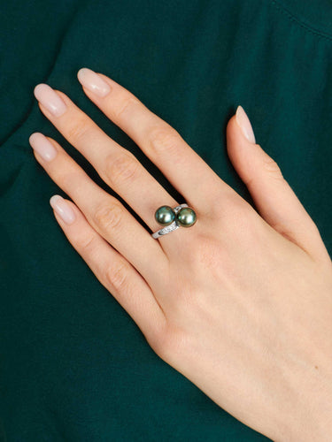 Bague 58 Bague Toi & Moi or gris, diamants et perles de culture de Tahiti 58 Facettes 189