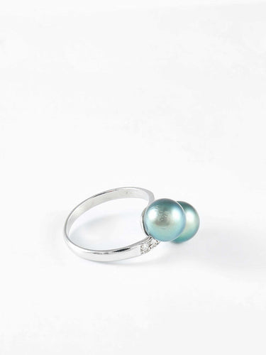 Bague 58 Bague Toi & Moi or gris, diamants et perles de culture de Tahiti 58 Facettes 189