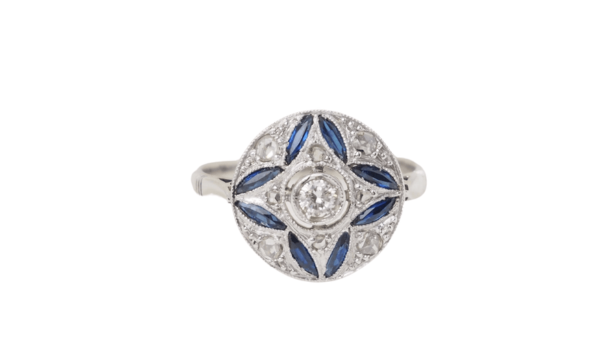 Bague 51 Bague Art Déco Or blanc Saphir Diamants 58 Facettes 32454