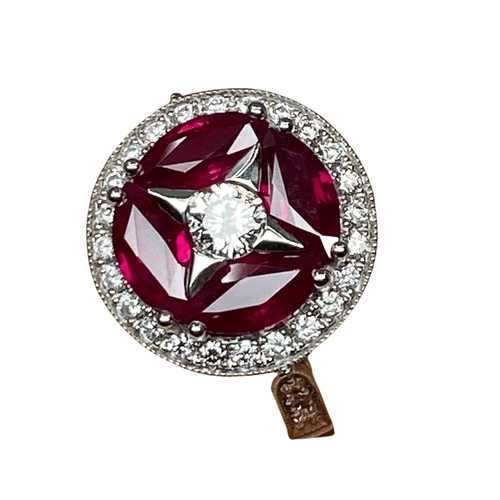 Bague Bague en Or jaune, Rubis navettes & diamants 58 Facettes