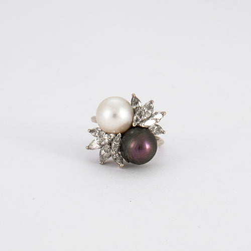 Bague 51 Bague Toi & Moi Perles Diamants 58 Facettes DV0166-1