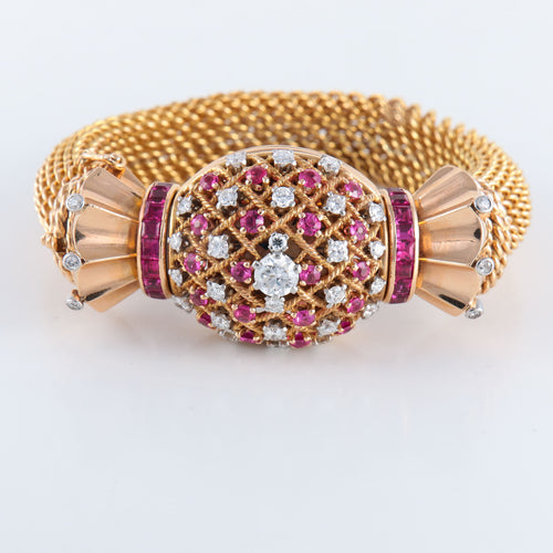 Montre Montre Bracelet Vintage en Or, Rubis et Diamants 58 Facettes
