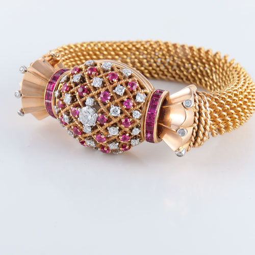 Montre Montre Bracelet Vintage en Or, Rubis et Diamants 58 Facettes