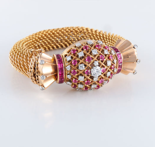 Montre Montre Bracelet Vintage en Or, Rubis et Diamants 58 Facettes