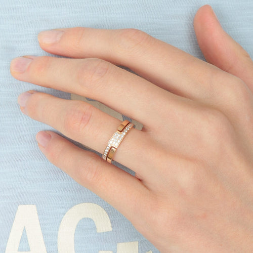 Bague Bague Dinh Van Seventies petit modèle en Or rose et Diamants 58 Facettes