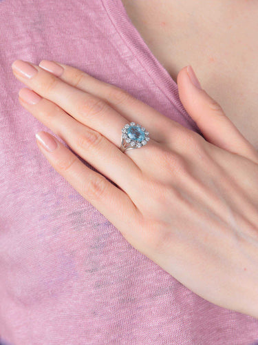 Bague Bague Marguerite Aigue-marine & Diamants 58 Facettes