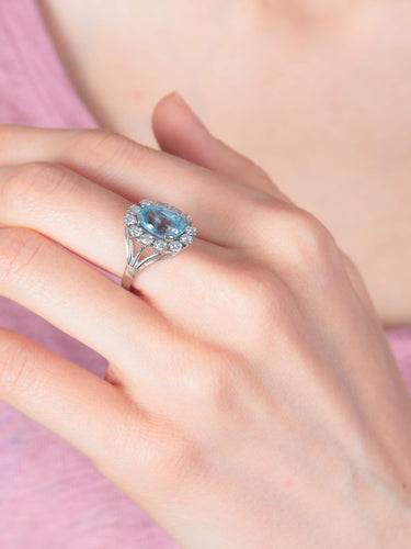 Bague Bague Marguerite Aigue-marine & Diamants 58 Facettes