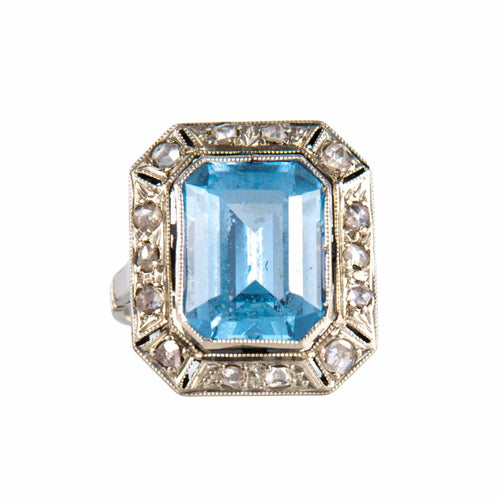 Bague 48 Bague Art Déco Aigue-marine Diamants 58 Facettes 1