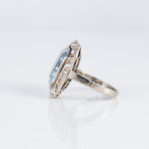 Bague 48 Bague Art Déco Aigue-marine Diamants 58 Facettes 1