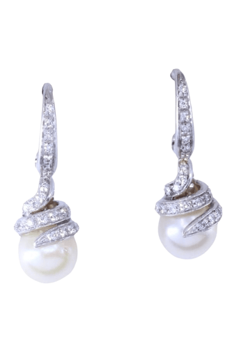 Boucles d'oreilles Boucles d'oreilles pendantes perles et diamants 58 Facettes 081371