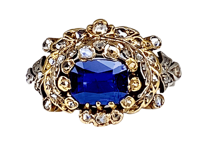 Bague 51 Bague saphir non chauffé  diamants Epoque 19ème siècle. 58 Facettes AB271