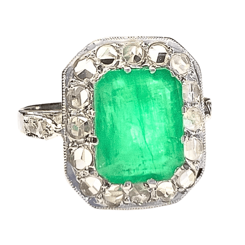 Bague 55.5 BAGUE ART DÉCO 1930-1935 en OR avec DIAMANTS et ÉMERAUDE 58 Facettes Q989A