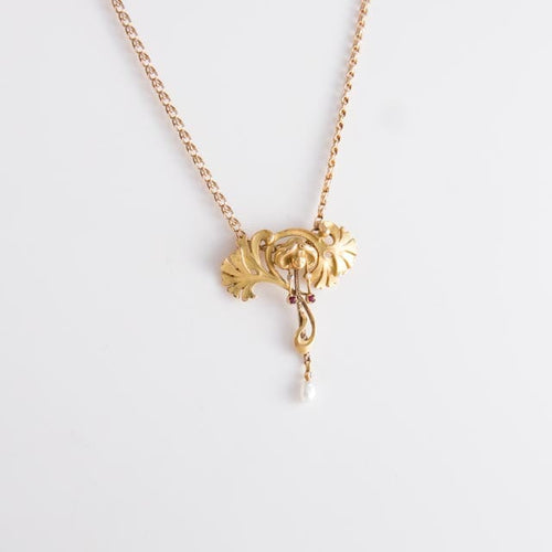 Collier Collier Pendentif Feuillage Diamants Perle 58 Facettes