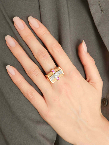 Bague Bague Tank Or Rose Diamants vers 1940 58 Facettes