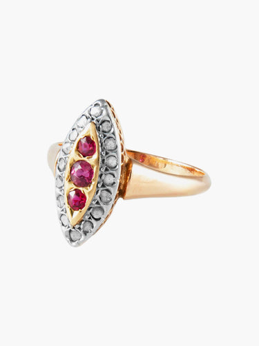Bague Bague Marquise Or Jaune Rubis Diamants 58 Facettes