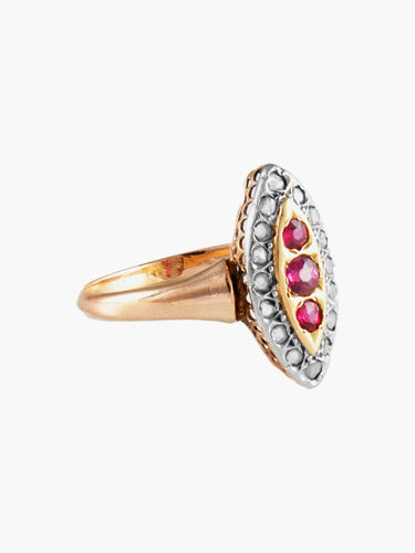 Bague Bague Marquise Or Jaune Rubis Diamants 58 Facettes
