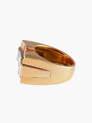 Bague Bague Tank Or Rose Diamants vers 1940 58 Facettes