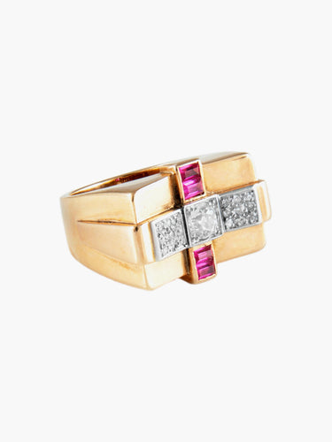 Bague Bague Tank Or Rose Diamants vers 1940 58 Facettes