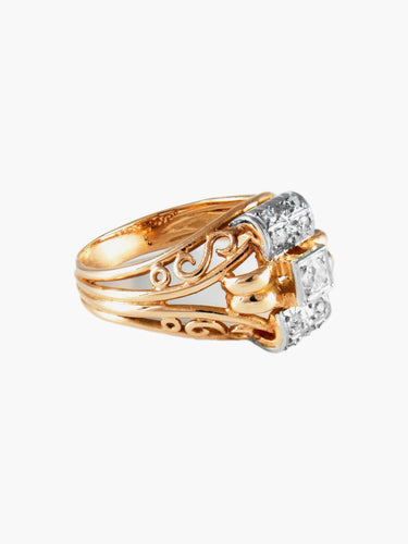 Bague 57.5 Bague " Dôme " Or Rose Platine Diamants 58 Facettes