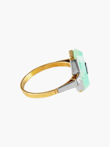 Bague Bague Art Déco 2 Ors Jade Diamants 58 Facettes