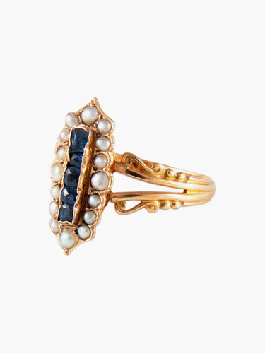 Bague Bague Ancienne Saphirs Perles 58 Facettes