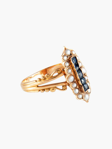 Bague Bague Ancienne Saphirs Perles 58 Facettes