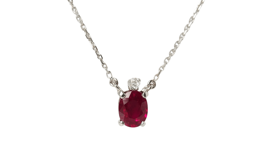 Collier Collier Pendentif or blanc, Rubis ovale et diamant 58 Facettes F4915