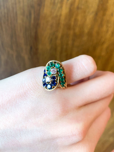 Bague 47 Bague Saphirs, Emeraudes et Diamants 58 Facettes