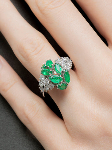Bague Bague Feuillage Or Blanc, Diamants & Emeraudes 58 Facettes 150042