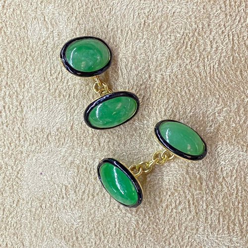 Boutons de manchette Boutons de manchette en jade impérial et émail noir, or jaune 58 Facettes CEY21
