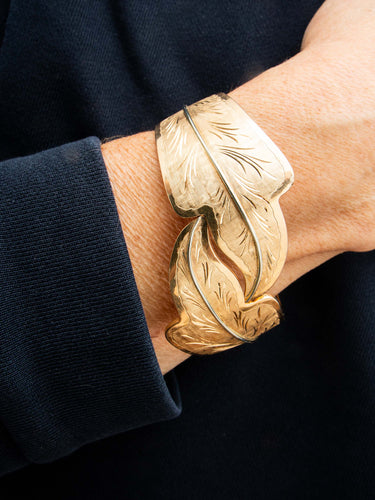 Bracelet Bracelet Rigide, Grandes Feuilles, Or Jaune 58 Facettes