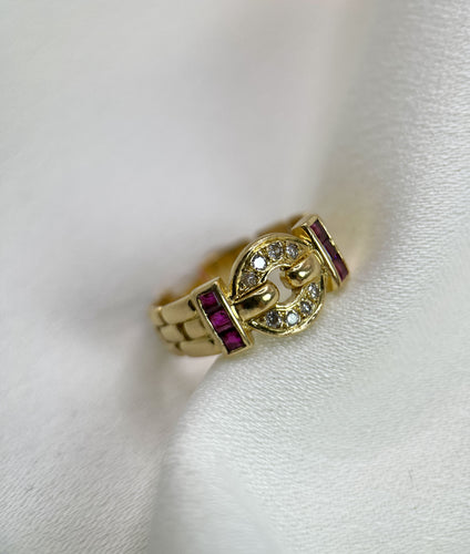 Bague Bague Vintage Or jaune Diamants Rubis, Maille Panthère 58 Facettes