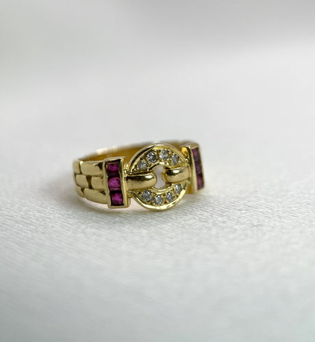 Bague Bague Vintage Or jaune Diamants Rubis, Maille Panthère 58 Facettes