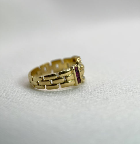 Bague Bague Vintage Or jaune Diamants Rubis, Maille Panthère 58 Facettes