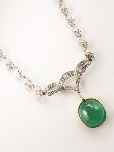 Collier Collier Deux Ors, Emeraude Cabochon & Pavage Diamants 58 Facettes