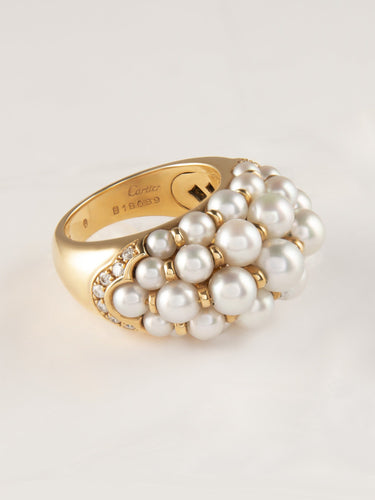 Bague 52 Cartier - Bague Demi-Jonc "Andromaque" perles et diamants 58 Facettes