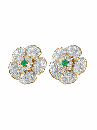 Boucles d'oreilles Boucles d'oreilles Marguerite Emeraudes Diamants 58 Facettes