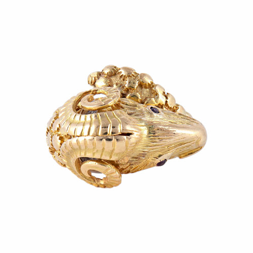 Bague 49 Bague tête de bélier "ZOLOTAS" en or jaune 58 Facettes P8L4