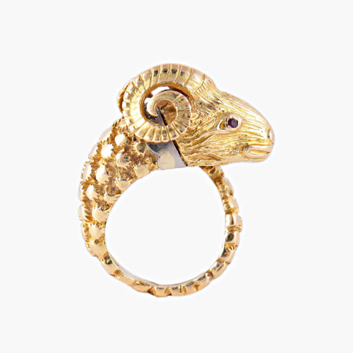 Bague 49 Bague tête de bélier "ZOLOTAS" en or jaune 58 Facettes P8L4
