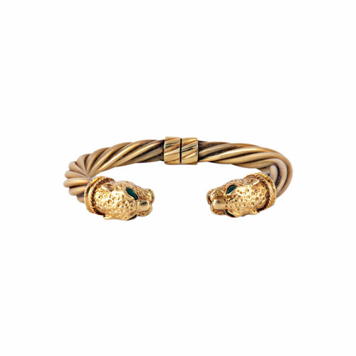 Bracelet Jonc torsadé 2 têtes de panthères 58 Facettes P8L3