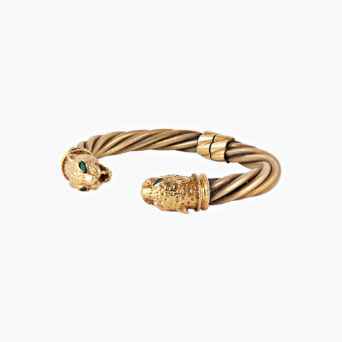 Bracelet Jonc torsadé 2 têtes de panthères 58 Facettes P8L3
