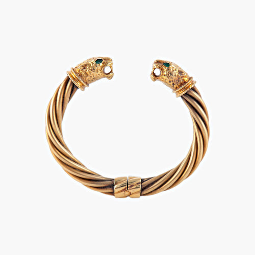 Bracelet Jonc torsadé 2 têtes de panthères 58 Facettes P8L3