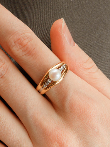 Bague 56.5 Bague Jonc Perle et Diamants 58 Facettes