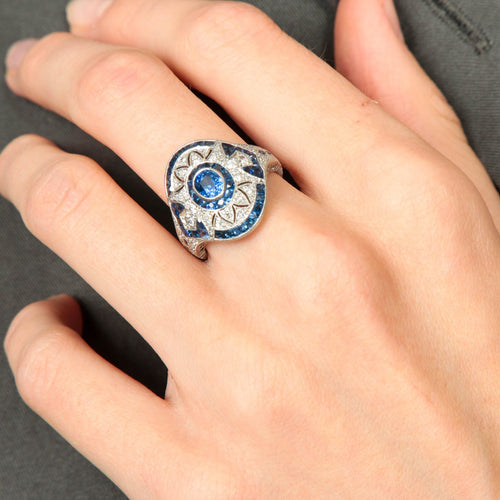 Bague 54 Bague style Art Déco Platine Saphirs Diamants 58 Facettes 1